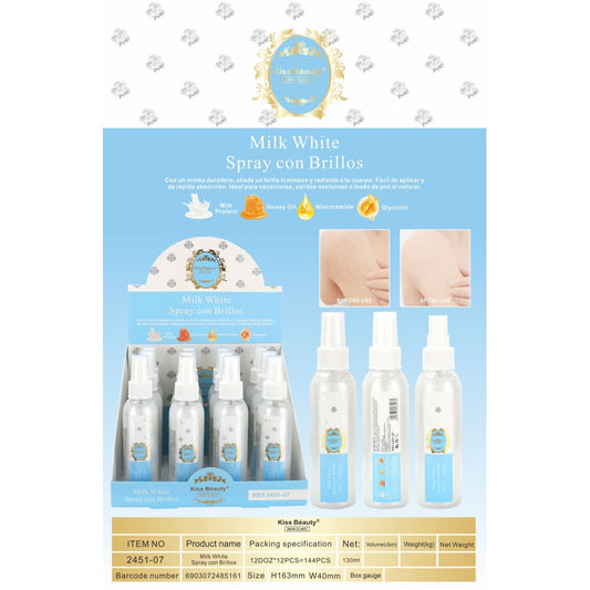 BODY MIST GLITTER MILK WHITER 130ML. KISS BEAUTY